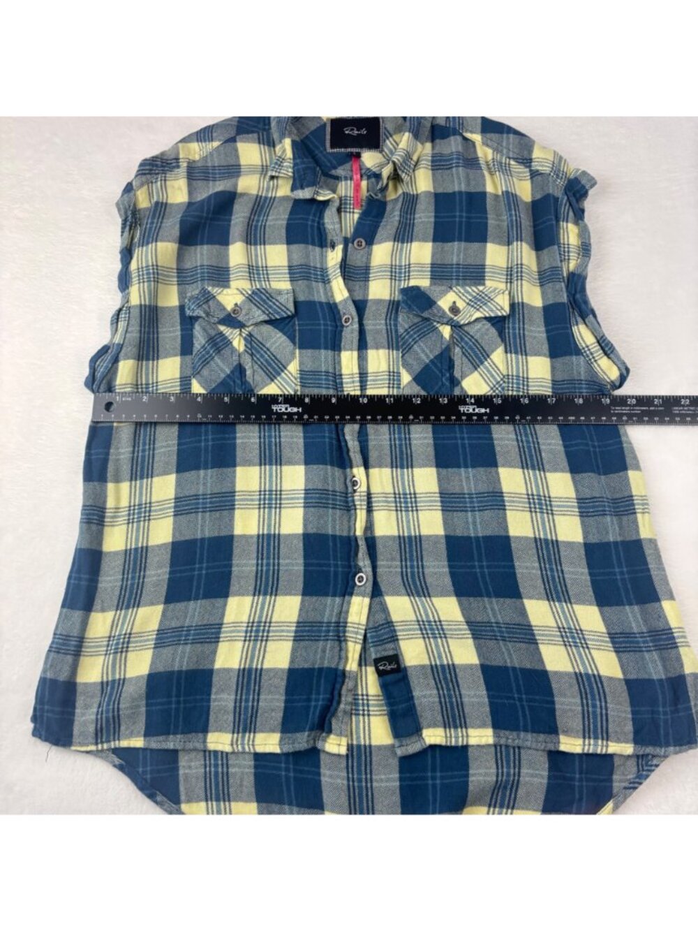 ✨3/$30 Rails S Sleeveless Yellow & Blue Plaid Button Down Shirt Front Pockets - Picture 2 of 10